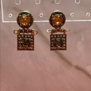 Elegant Small Gold and Brown Rhinestone Earrings